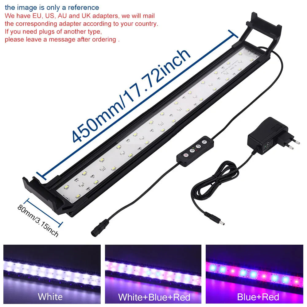 Full Spectrum Planted Aquarium LED Lighting 20-63Cm 110V-240V External Controller, with Extendable Brackets, Fish Tank Light