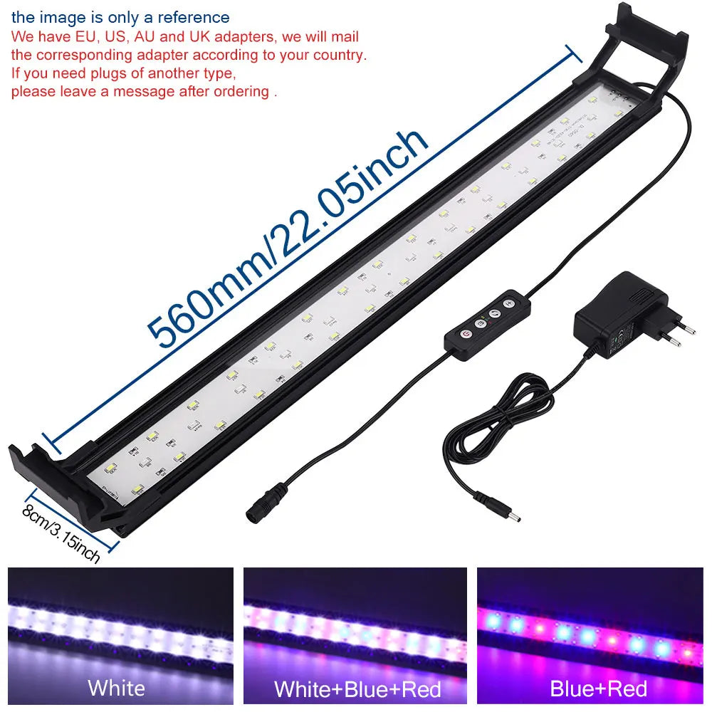 Full Spectrum Planted Aquarium LED Lighting 20-63Cm 110V-240V External Controller, with Extendable Brackets, Fish Tank Light