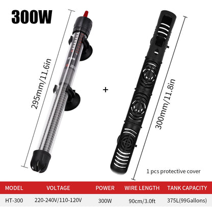110V-220V Adjustable Temperature Thermostat Heater Rod 25W/ 50W/ 100W/ 200W/ 300W Submersible Aquarium Fish Tank Water Heat
