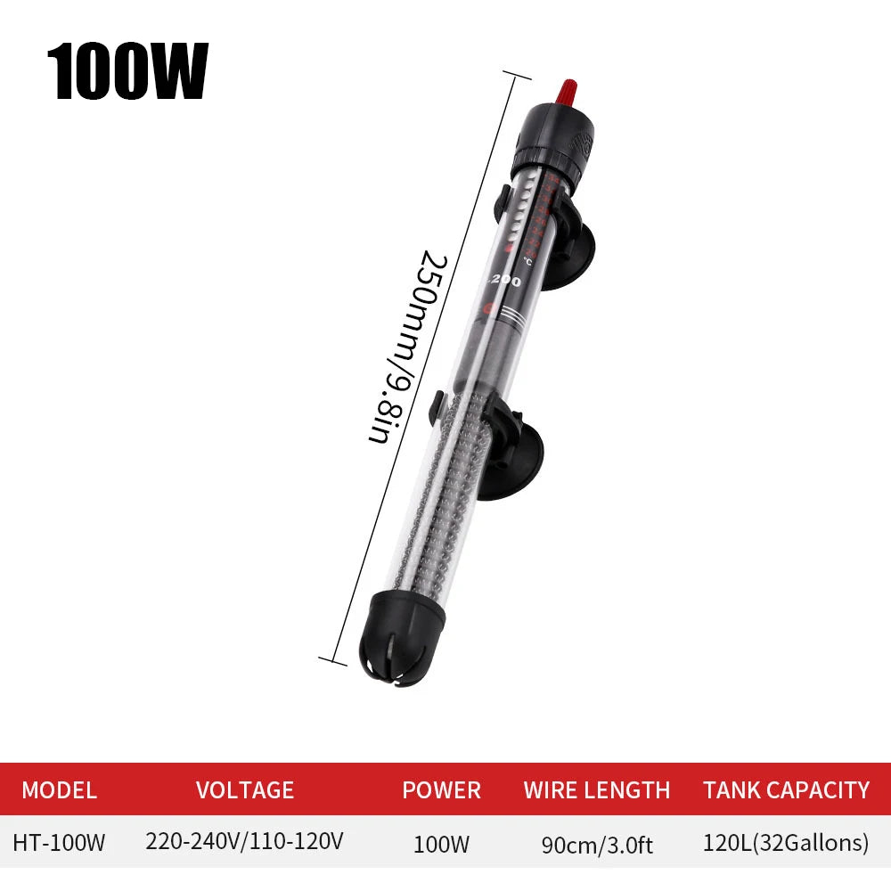 110V-220V Adjustable Temperature Thermostat Heater Rod 25W/ 50W/ 100W/ 200W/ 300W Submersible Aquarium Fish Tank Water Heat