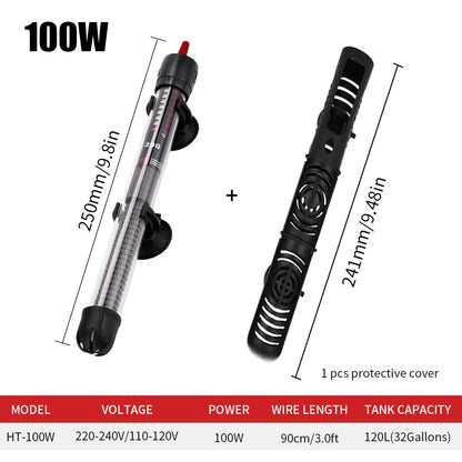 110V-220V Adjustable Temperature Thermostat Heater Rod 25W/ 50W/ 100W/ 200W/ 300W Submersible Aquarium Fish Tank Water Heat