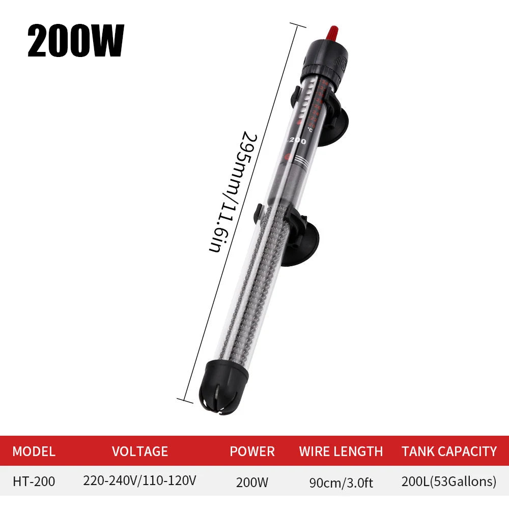 110V-220V Adjustable Temperature Thermostat Heater Rod 25W/ 50W/ 100W/ 200W/ 300W Submersible Aquarium Fish Tank Water Heat